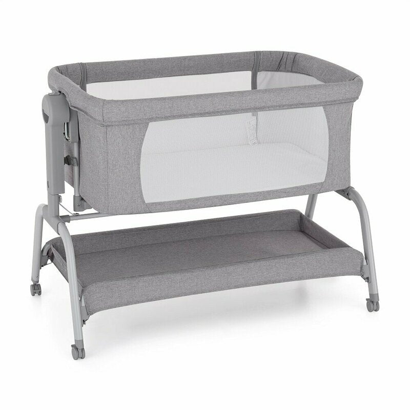 Patut co-sleeper, Feedo, Cu sistem de leganare, Inaltime adjustabila pana la 57-69 cm, sustine pana la 9 kg, 0 luni+ Gri