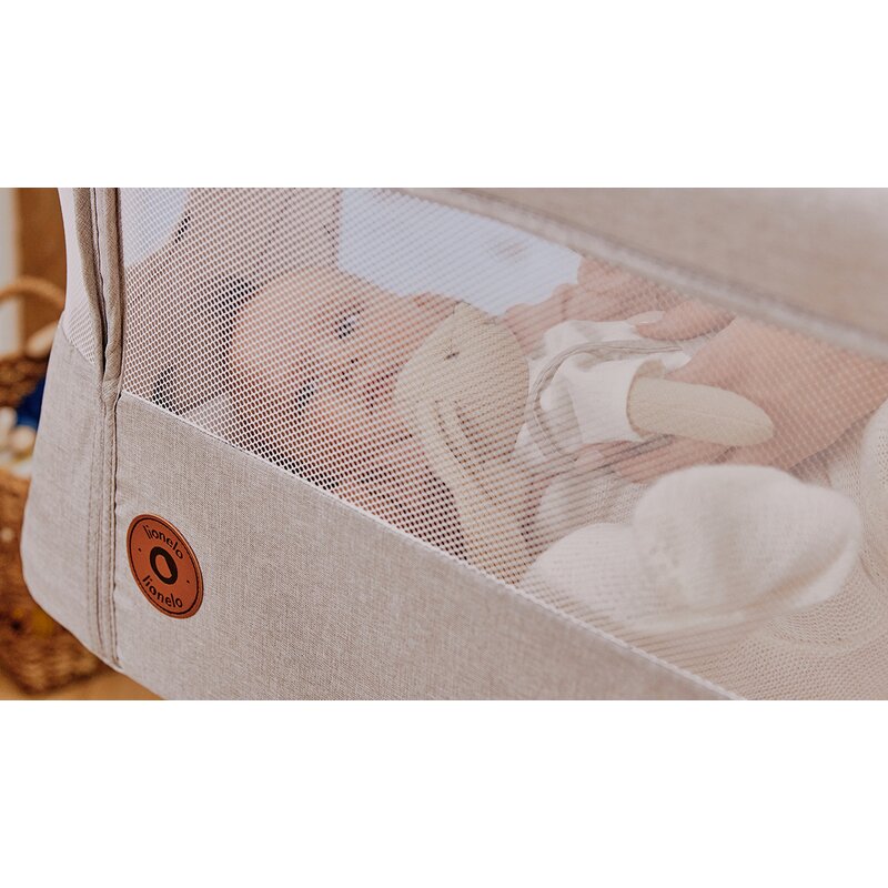 Patut co-sleeper, Lionelo, Aurora, 3 in 1, Cu leganare si setare unghiulara, Cu saltea, 0 luni+, Certificari EN 1130:2019+AC:2020, EN 16890:2, Bej