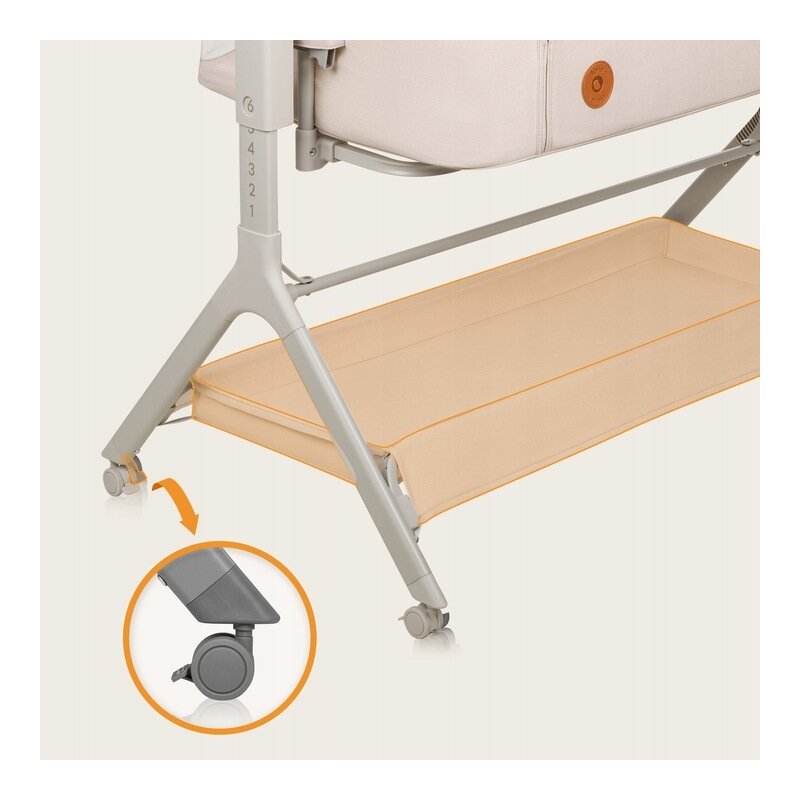 Patut co-sleeper, Lionelo, Leonie Plus, Pliabil, Cu sistem de leganare, Cu setare unghiulara, Reglabil in 6 pozitii pe inaltime, Conform cu standardele europeane de securitate EN1130 si EN16890, Bej