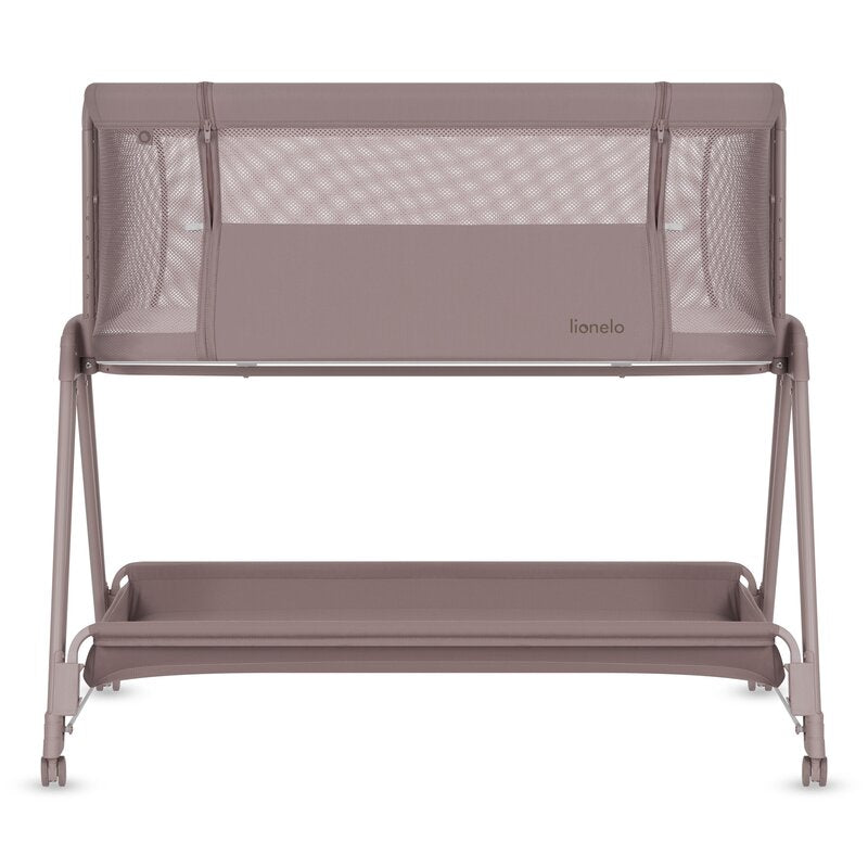 Patut co-sleeper, Lionelo, Luna, 2 in 1, Cu laterala culisanta, Cu setare unghiulara, Cu roti, Reglabil in 6 pozitii pe inaltime, Bej inchis