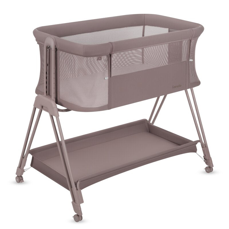 Patut co-sleeper, Lionelo, Luna, 2 in 1, Cu laterala culisanta, Cu setare unghiulara, Cu roti, Reglabil in 6 pozitii pe inaltime, Bej inchis