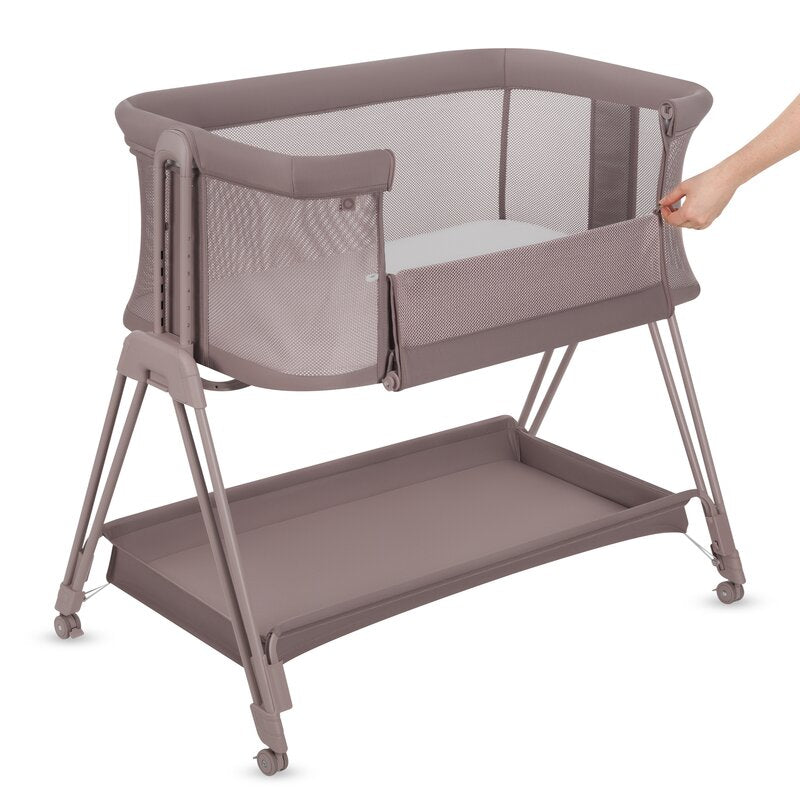 Patut co-sleeper, Lionelo, Luna, 2 in 1, Cu laterala culisanta, Cu setare unghiulara, Cu roti, Reglabil in 6 pozitii pe inaltime, Bej inchis