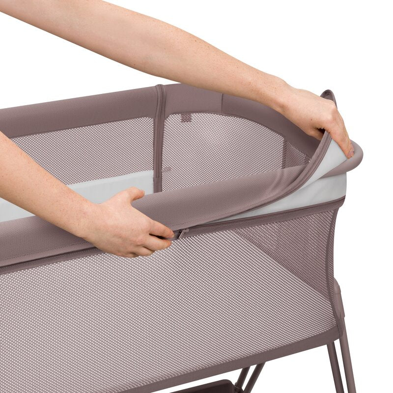 Patut co-sleeper, Lionelo, Luna, 2 in 1, Cu laterala culisanta, Cu setare unghiulara, Cu roti, Reglabil in 6 pozitii pe inaltime, Bej inchis