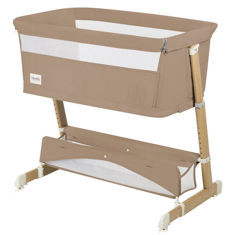 Patut co-sleeper, Lionelo, Thomi Plus, 5 in 1, Multifunctional, Sustine pana la 9 kg ca patut, 15 kg tarc de joaca, 100 kg canapea, Inaltime reglabila in 7 pozitii, De la nastere pana la 4 ani, Cu 2 saltele din spuma T25, 94x70x77-93,5 cm, Maro