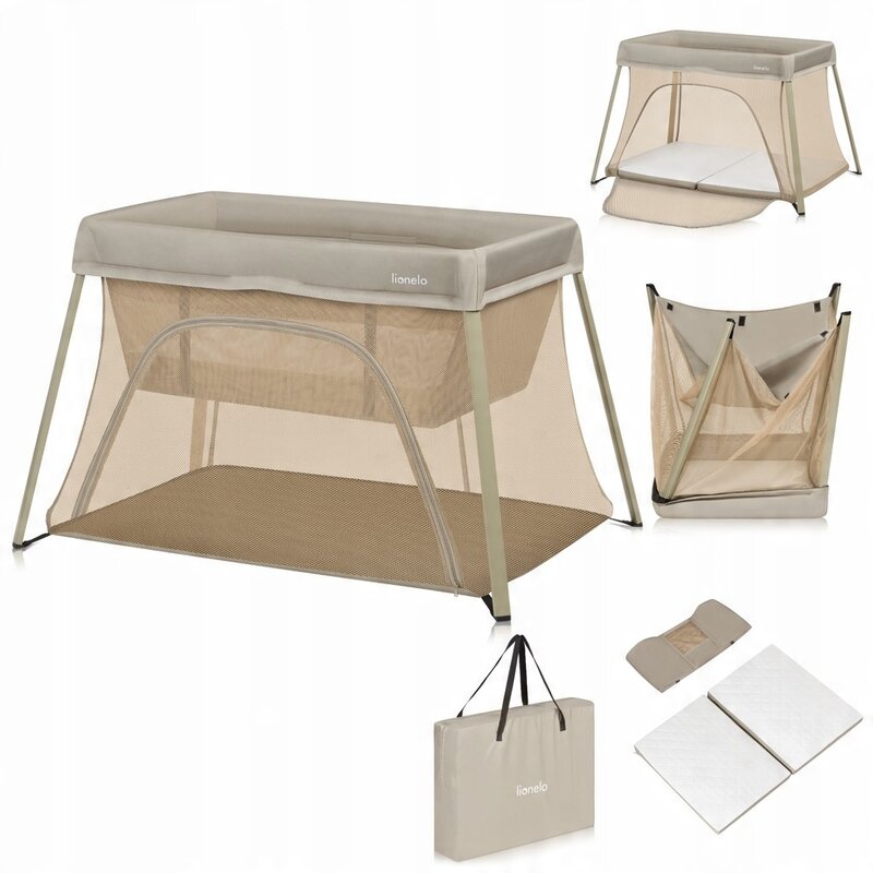 Patut multifunctional, Lionelo, Alice, 3 in 1, Material rezistent Oxford 300D, Cu iesire laterala, 0 luni+, 104×70×74 cm, Bej