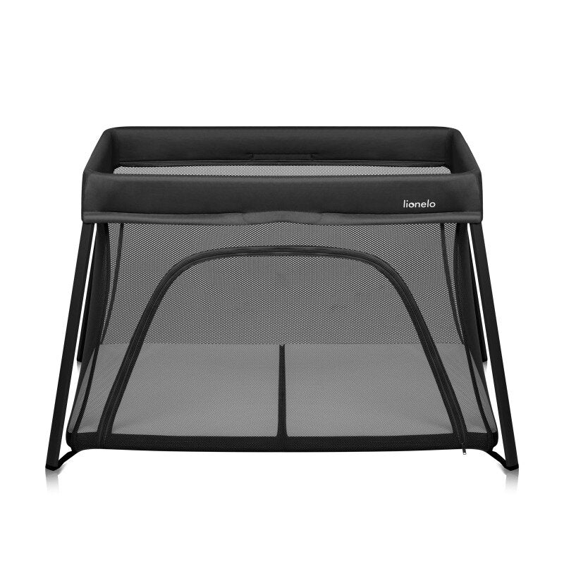 Patut multifunctional, Lionelo, Alice, 3 in 1, 2 trepte de inaltime pentru saltea, Pliabil, Material rezistent Oxford 300D, Cu iesire laterala, Geanta de transport, Pana 15 kg, 0 luni+, 104×70×74 cm, Negru