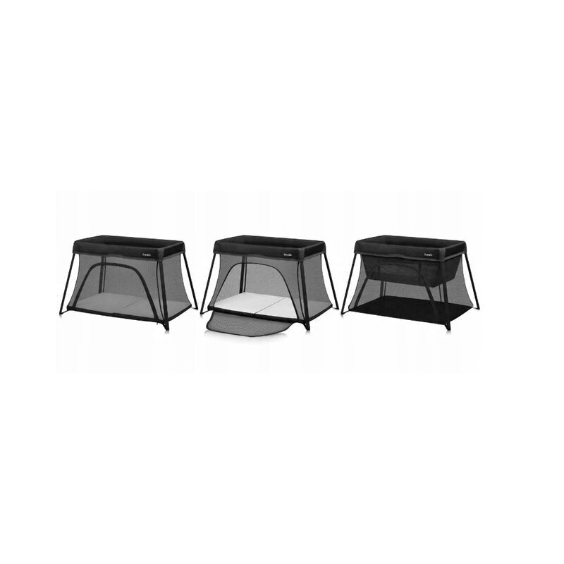 Patut multifunctional, Lionelo, Alice, 3 in 1, 2 trepte de inaltime pentru saltea, Pliabil, Material rezistent Oxford 300D, Cu iesire laterala, Geanta de transport, Pana 15 kg, 0 luni+, 104×70×74 cm, Negru