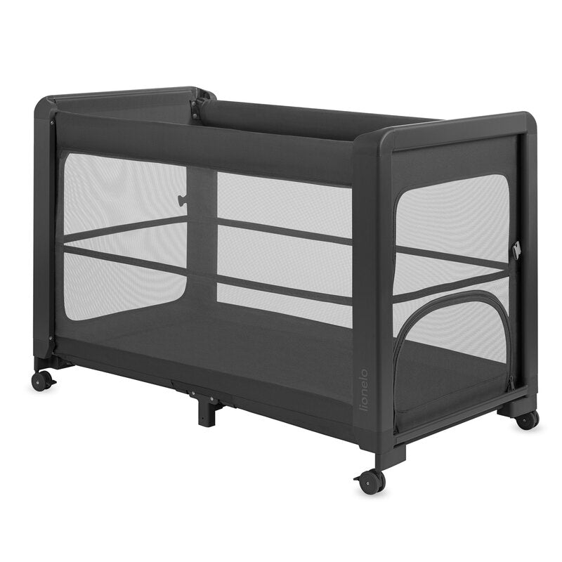 Patut multifunctional, Lionelo, Patty, 5 in 1, 0- 36 luni, Co-sleeper, Tarc de joaca, Patut de calatorie, Laterala rabatabila, 2 trepte reglare saltea, Roti, Husa transport inclusa, Gri