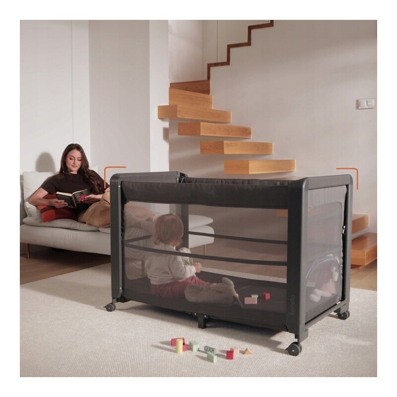 Patut multifunctional, Lionelo, Patty, 5 in 1, 0- 36 luni, Co-sleeper, Tarc de joaca, Patut de calatorie, Laterala rabatabila, 2 trepte reglare saltea, Roti, Husa transport inclusa, Gri