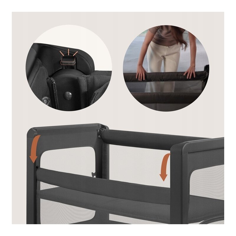 Patut multifunctional, Lionelo, Patty, 5 in 1, 0- 36 luni, Co-sleeper, Tarc de joaca, Patut de calatorie, Laterala rabatabila, 2 trepte reglare saltea, Roti, Husa transport inclusa, Gri