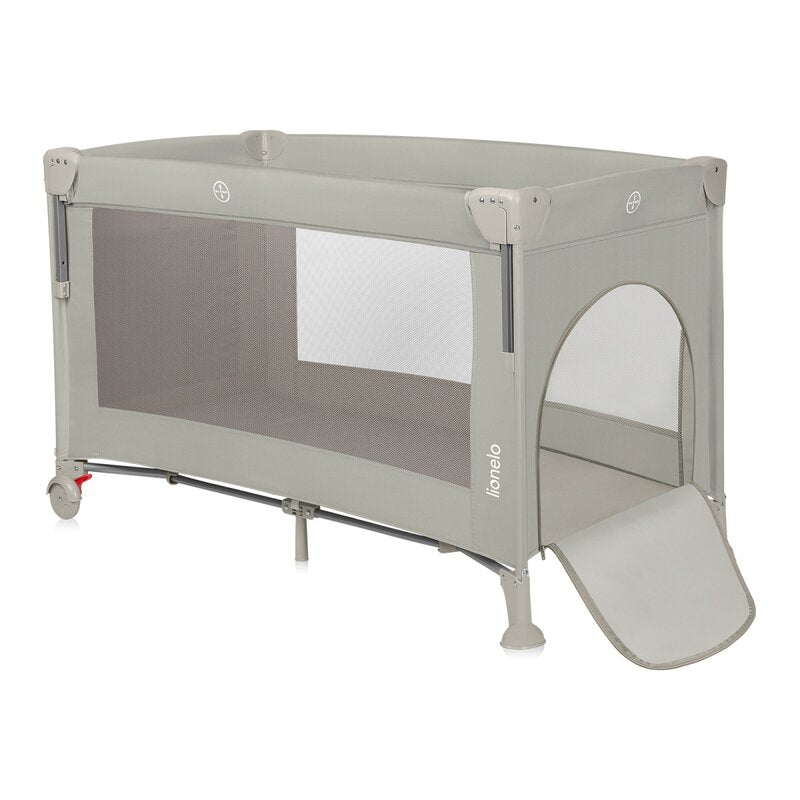 Patut pliant multifunctional, Lionelo, Ellen, Cu laterala culisanta, Nivel suplimentar, Intrare laterala cu fermoar, 2 roti, Saltea pliabila si geanta de transport incluse, 0- 36 luni, Pana la 15 kg, 120x60 cm, Conform cu EN 716, Bej