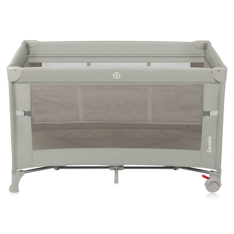 Patut pliant multifunctional, Lionelo, Ellen, Cu laterala culisanta, Nivel suplimentar, Intrare laterala cu fermoar, 2 roti, Saltea pliabila si geanta de transport incluse, 0- 36 luni, Pana la 15 kg, 120x60 cm, Conform cu EN 716, Bej