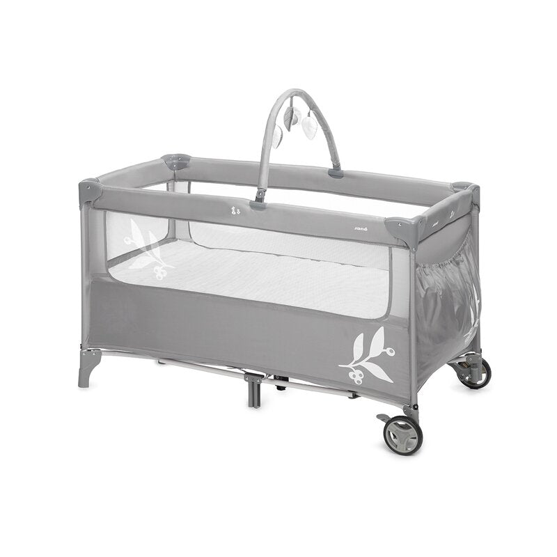 Patut pliant, Jane, Duo Level, Cu roti, Cu arcada cu jucarii, Geanta de transport, Cu doua nivele, Conform standardelor europene EN 716-1:2017+AC:2019EN 16890:2017 + A1:2021, Mist