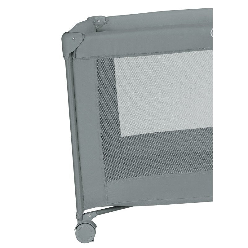 Patut pliant, Lionelo, Amelie, Cu intrare laterala, 100.5×70.5 cm, Include salteluta, roti, geanta pentru transport, Constructie usoara- 7 kg, Cadru stabil din otel, Gri