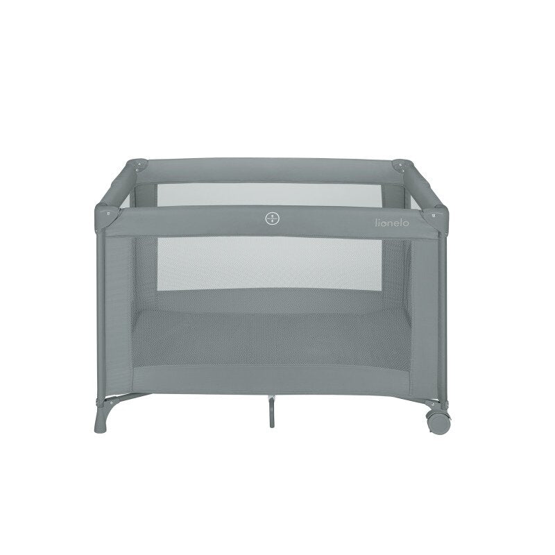 Patut pliant, Lionelo, Amelie, Cu intrare laterala, 100.5×70.5 cm, Include salteluta, roti, geanta pentru transport, Constructie usoara- 7 kg, Cadru stabil din otel, Gri