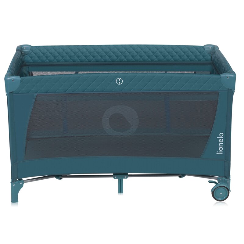Patut pliant, Lionelo, Flower, Cu doua nivele, Cu arcada, Geanta transport, Masuta de infasat, Bara cu jucarii, Fereastra laterala, 120x60 cm, Conform cu standardele europeane de securitate EN 716 si EN12221, Verde