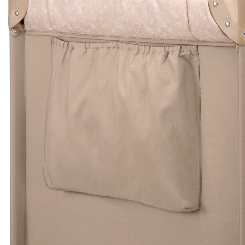 Patut pliant, Lionelo, Jasmin Easy Fold, Pana la 15 kg, Usor de pliat, Cu doua nivele, Cu saltea ergonomica T25, Cu intrare laterala cu fermoar, 2 roti cu frana, 123 x 67 cm, Conform cu EN 716, 0-36 luni, Bej
