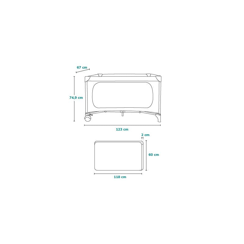 Patut pliant, Lionelo, Jasmin Easy Fold, Pana la 15 kg, Usor de pliat, Cu doua nivele, Cu saltea ergonomica T25, Cu intrare laterala cu fermoar, 2 roti cu frana, 123 x 67 cm, Conform cu EN 716, 0-36 luni, Albastru