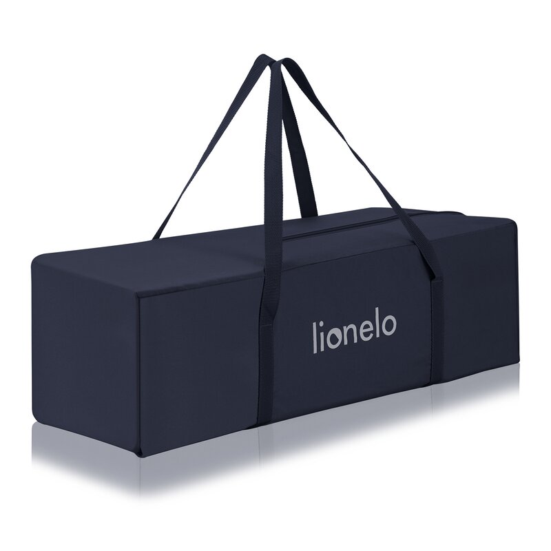 Patut pliant, Lionelo, Jasmin Easy Fold, Pana la 15 kg, Usor de pliat, Cu doua nivele, Cu saltea ergonomica T25, Cu intrare laterala cu fermoar, 2 roti cu frana, 123 x 67 cm, Conform cu EN 716, 0-36 luni, Albastru