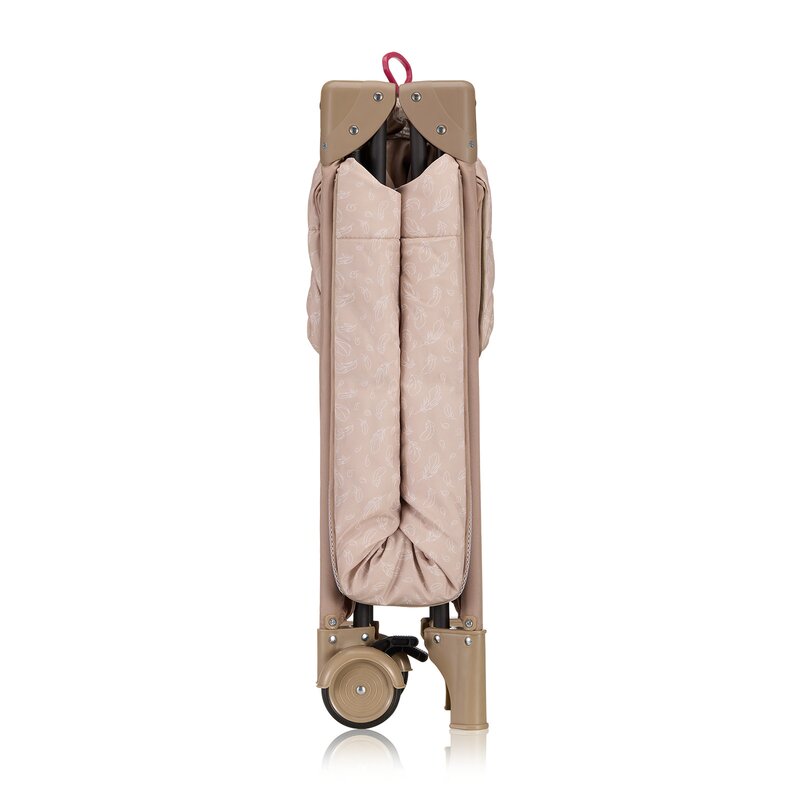 Patut pliant, Lionelo, Jasmin Easy Fold, Pana la 15 kg, Usor de pliat, Cu doua nivele, Cu saltea ergonomica T25, Cu intrare laterala cu fermoar, 2 roti cu frana, 123 x 67 cm, Conform cu EN 716, 0-36 luni, Bej