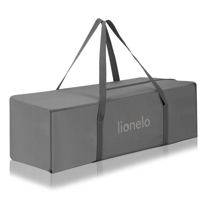 Patut pliant, Lionelo, Jasmin Easy Fold, Pana la 15 kg, Usor de pliat, Cu doua nivele, Cu saltea ergonomica T25, Cu intrare laterala cu fermoar, 2 roti cu frana, 123 x 67 cm, Conform cu EN 716, 0-36 luni, Gri