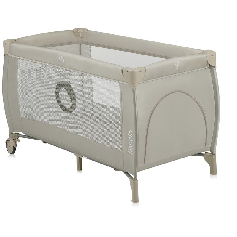 Patut pliant, Lionelo, Stefi Plus, Cu doua nivele, Cu intrare laterala cu fermoar, 2 roti, 120 x 60 cm, Conform cu standardul european de securitate EN 716, Bej