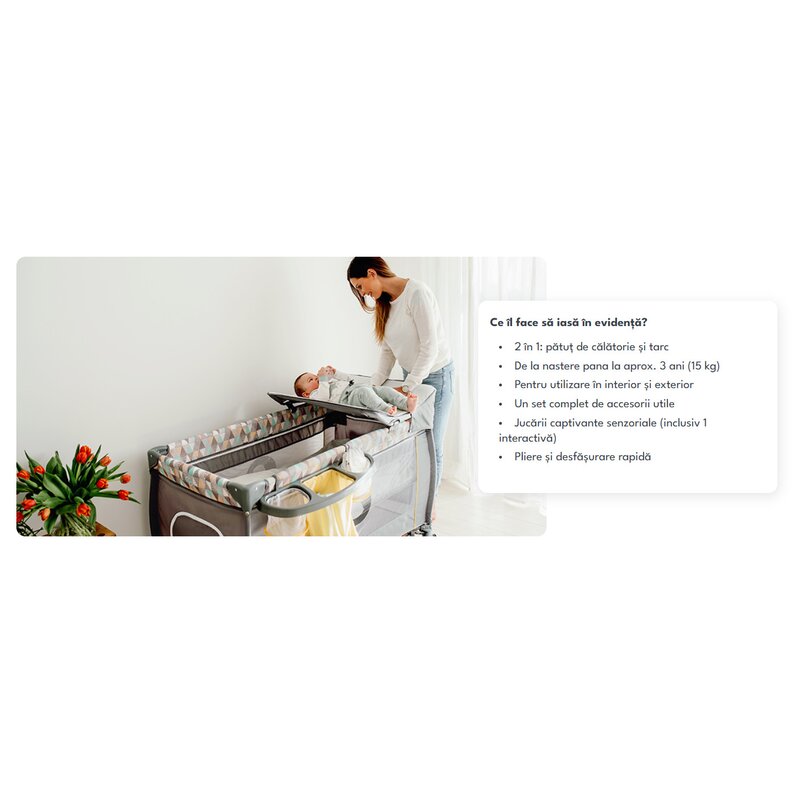 Patut pliant, Lionelo, Sven Plus, 120x60 cm, Cu doua nivele, Cu arcada jucarii, masuta de infasat, vibratii, melodii, conform cu standardele europeane de securitate EN716 si EN12221, Bej Olive