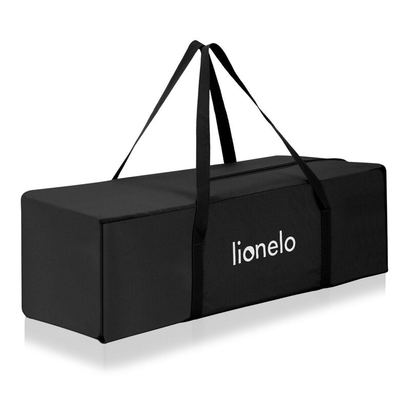 Patut pliant multifunctional, Lionelo, Ellen, Cu laterala culisanta, Nivel suplimentar, Intrare laterala cu fermoar, 2 roti, Saltea pliabila si geanta de transport incluse, 0- 36 luni, Pana la 15 kg, 120x60 cm, Conform cu EN 716, Negru