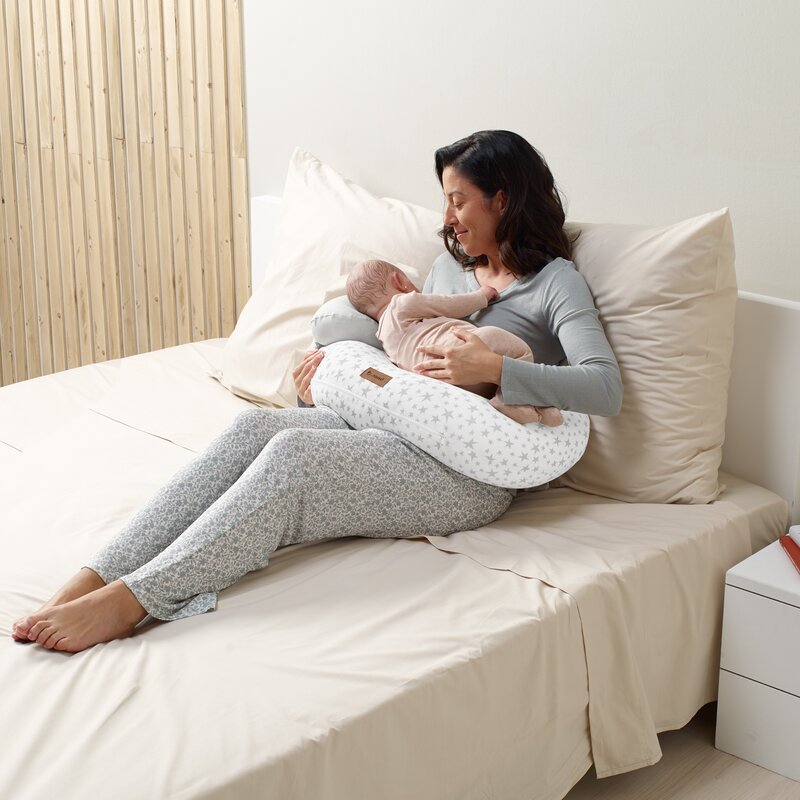 Perna pentru alaptare, Jane, Ergonomica, Cu husa detasabila si lavabila si pernuta suplimentara, Umpluta cu bilute din poliester, Botanic