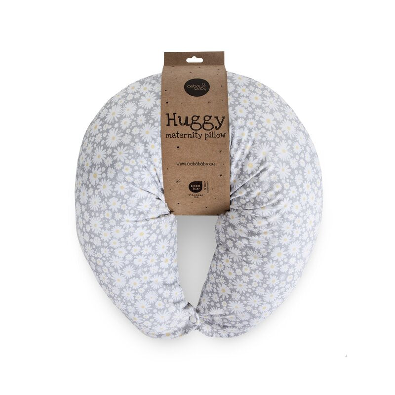 Perna pentru alaptat, Ceba Baby, Husa detasabila din bumbac, Cu puf siliconizat, 150x60x37 cm, Oeko-Tex Standard 100, Basic Chamomile