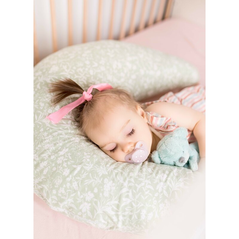 Perna pentru alaptat, Ceba Baby, Husa detasabila din bumbac, Cu puf siliconizat, 150x60x37 cm, Oeko-Tex Standard 100, Basic Chamomile