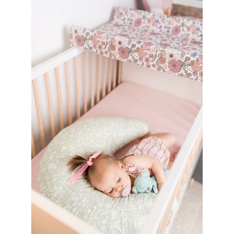 Perna pentru alaptat, Ceba Baby, Husa detasabila din bumbac, Cu puf siliconizat, 150x60x37 cm, Oeko-Tex Standard 100, Basic Chamomile
