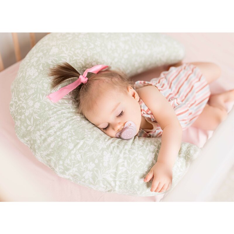 Perna pentru alaptat, Ceba Baby, Husa detasabila din bumbac, Cu puf siliconizat, 150x60x37 cm, Oeko-Tex Standard 100, Basic Chamomile