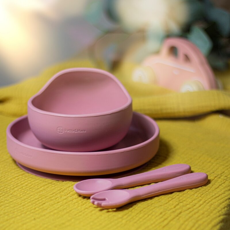Bol, Petite&Mars, Take&Match, Din silicon, Cu ventuza, Fara BPA, 6 luni+, 350 ml, Roz