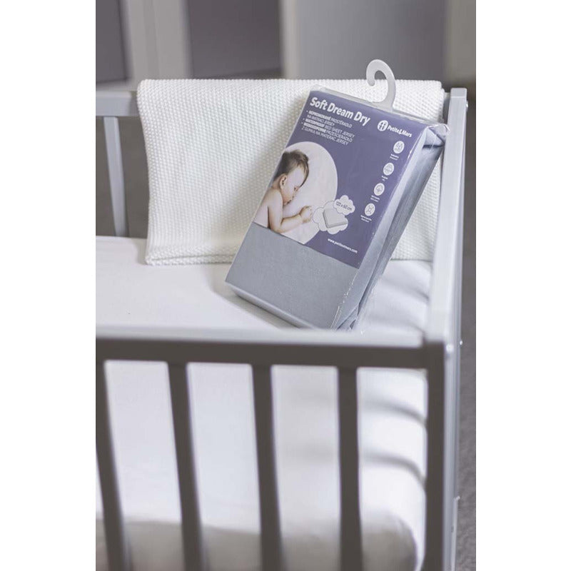 Cearceaf cu elastic, Petite&Mars, Soft Dream, Din Jersey, Lavabil la masina pana la 40 de garde, 120x60 cm, Gri