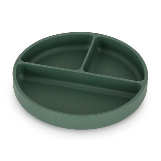 Farfurie compartimentata, Petite&Mars, Take&Match, Rotunda, Cu ventuza si 3 compartimente, Silicon, Fara BPA, 500 ml, 6 luni+, Verde