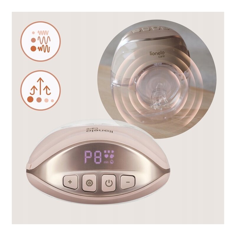 Pompa de san, Lionelo, Fidi Free Slim, Portabila, Cu accesorii, Hands-free, Trifazata, Panou control, Autonomie pana la 3 h, 9 functii de masaj, Silentioasa- 40 db, Capacitate 150 ml, Roz