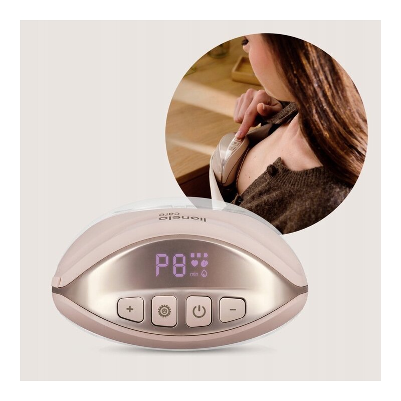 Pompa de san, Lionelo, Fidi Free Slim, Portabila, Cu accesorii, Hands-free, Trifazata, Panou control, Autonomie pana la 3 h, 9 functii de masaj, Silentioasa- 40 db, Capacitate 150 ml, Roz