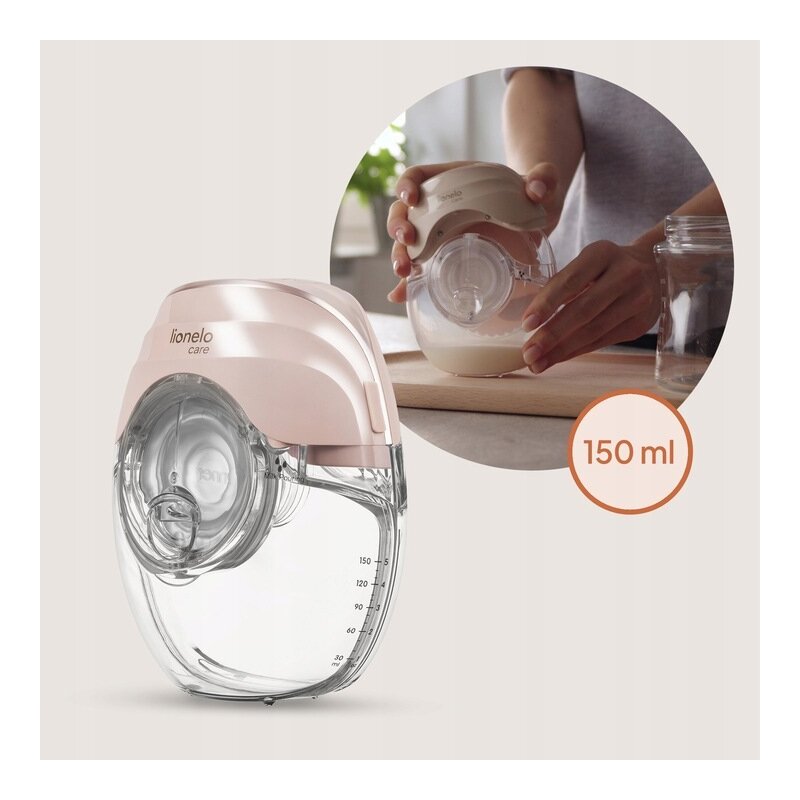 Pompa de san, Lionelo, Fidi Free Slim, Portabila, Cu accesorii, Hands-free, Trifazata, Panou control, Autonomie pana la 3 h, 9 functii de masaj, Silentioasa- 40 db, Capacitate 150 ml, Roz