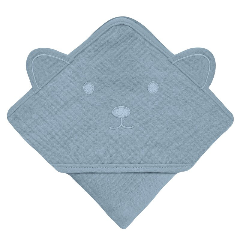Prosop de baie, Lionelo, Cu gluga, Din muselina, 100% bumbac, 80x80 cm, Absorbtie eficienta, Albastru