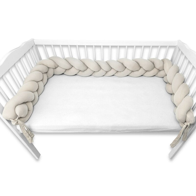 Protectie laterala, MimiNu, Pentru patut, Tip Bumper impletit, Din bumbac interlock, 240 cm, Soft Beige
