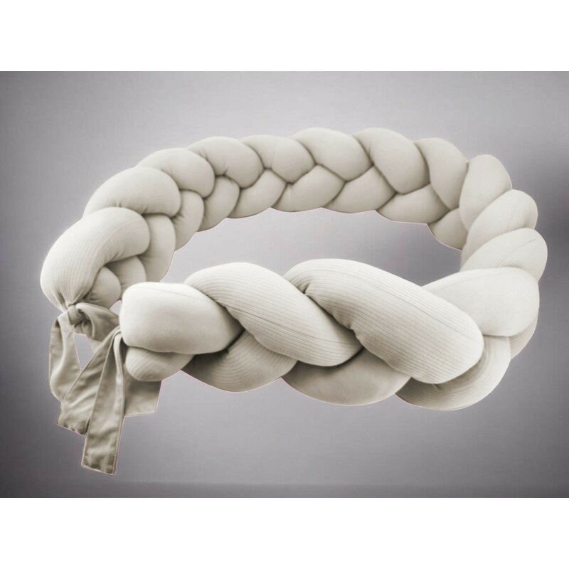 Protectie laterala, MimiNu, Pentru patut, Tip Bumper impletit, Din bumbac interlock, 240 cm, Soft Beige