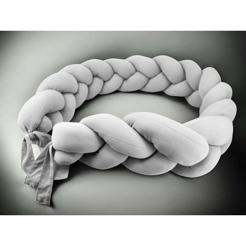Protectie laterala, MimiNu, Pentru patut, Tip Bumper impletit, Din bumbac interlock, 240 cm, Soft Gray