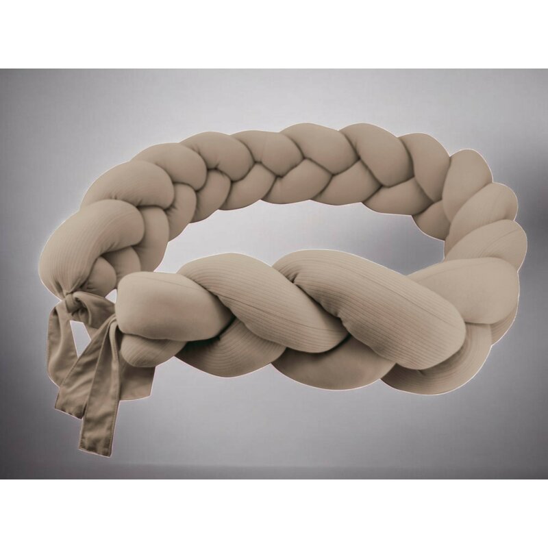 Protectie laterala, MimiNu, Pentru patut, Tip Bumper impletit, Din bumbac interlock, 240 cm, Soft Mocha