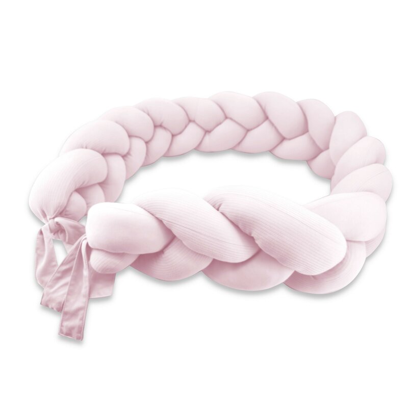 Protectie laterala, MimiNu, Pentru patut, Tip Bumper impletit, Din bumbac interlock, 240 cm, Soft Powder Pink