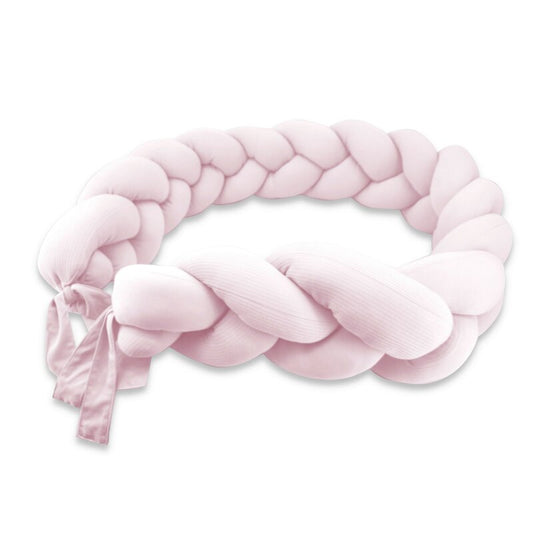 Protectie laterala, MimiNu, Pentru patut, Tip Bumper impletit, Din bumbac interlock, 240 cm, Soft Powder Pink