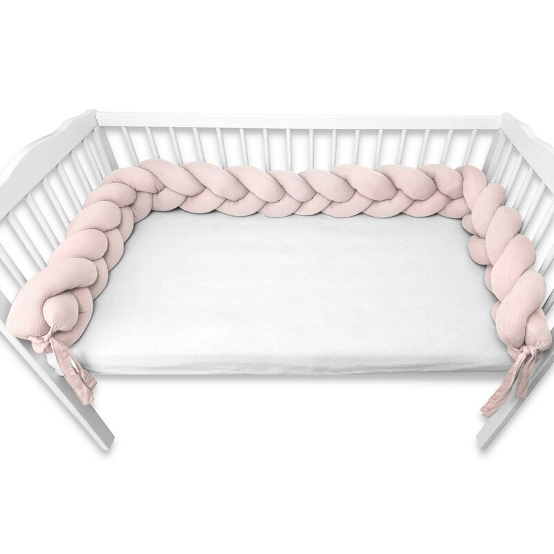 Protectie laterala, MimiNu, Pentru patut, Tip Bumper impletit, Din bumbac interlock, 240 cm, Soft Powder Pink