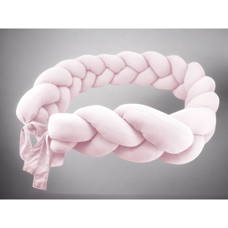 Protectie laterala, MimiNu, Pentru patut, Tip Bumper impletit, Din bumbac interlock, 240 cm, Soft Powder Pink
