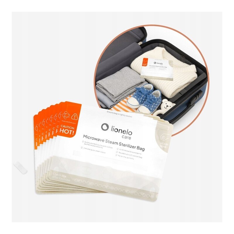 Pungi sterilizare microunde, Lionelo, Thermbag, Fara BPA, Sterilizare in 90 de sec., Elimina 99,9% dintre bacterii, Reutilizabile, 21x29 cm, 8 buc.