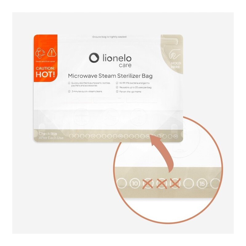 Pungi sterilizare microunde, Lionelo, Thermbag, Fara BPA, Sterilizare in 90 de sec., Elimina 99,9% dintre bacterii, Reutilizabile, 21x29 cm, 8 buc.
